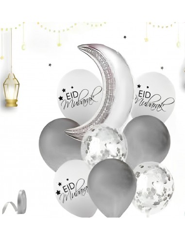 Ballons Eid Mubarak Confettis Silver