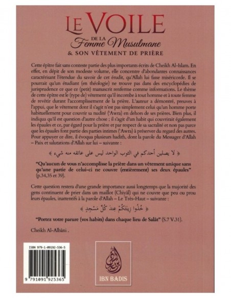 Le Voile De la Femme Musulmane Et Son Vêtement De Prière - Description du livre sur la couverture arrière
